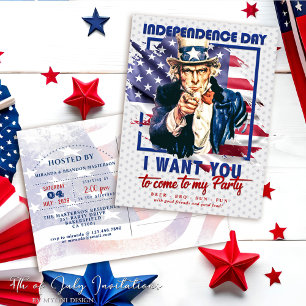Red, White, Blue Uncle Sam 4th Of July Invitation Postcard