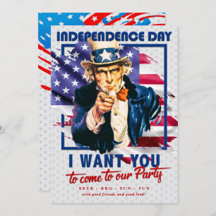 Red, White, Blue Uncle Sam 4th Of July Party Invitation