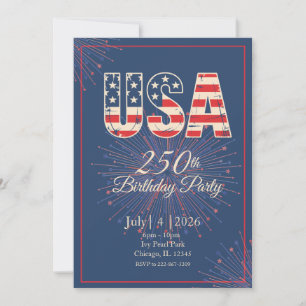 Red White Blue USA 250th birthday 4th of July  Invitation