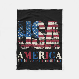 Red White Blue Usa America 4th Of July Patriotic Fleece Blanket