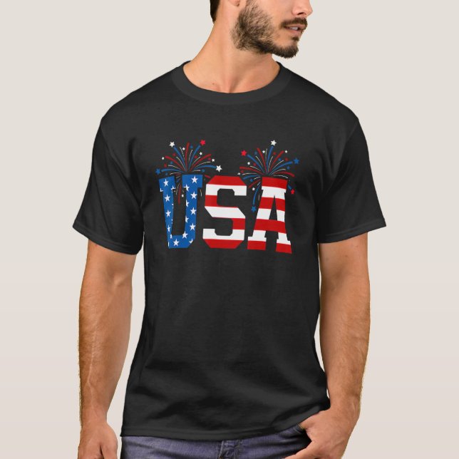 Red White Blue Usa American Flag Firework 4th Of J T-Shirt (Front)