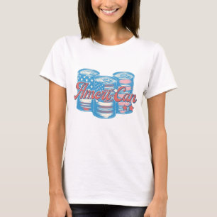 Red White Blue USA Flag American Cans 4th of July T-Shirt