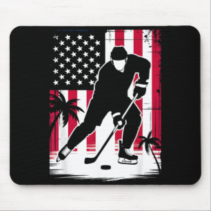 Red White Blue Usa Flag Ice Hockey Player 4th Of Mouse Mat