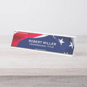 Red White & Blue-USA Flag Stars And Stripes 4 Desk Name Plate