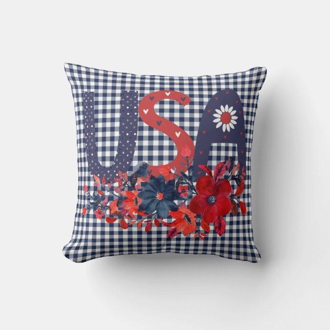 Red White & Blue USA Patriotic Bouquet Cushion (Front)