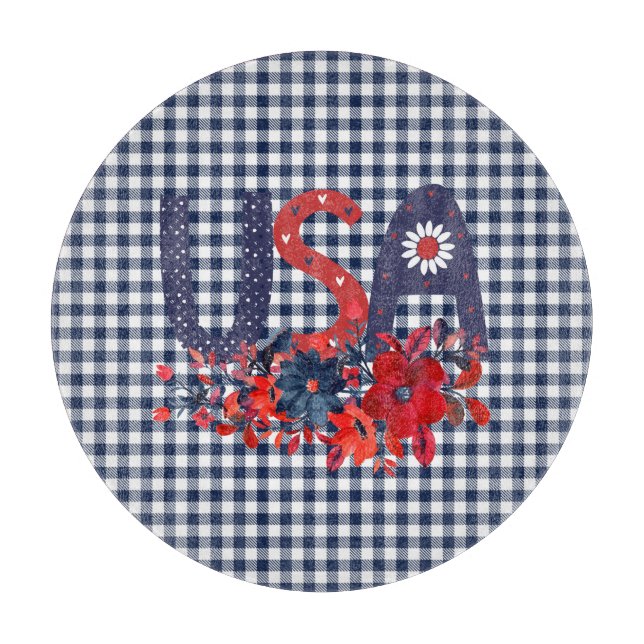 Red White & Blue USA Patriotic Bouquet  Cutting Board (Front)