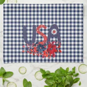 Red White & Blue USA Patriotic Bouquet Tea Towel