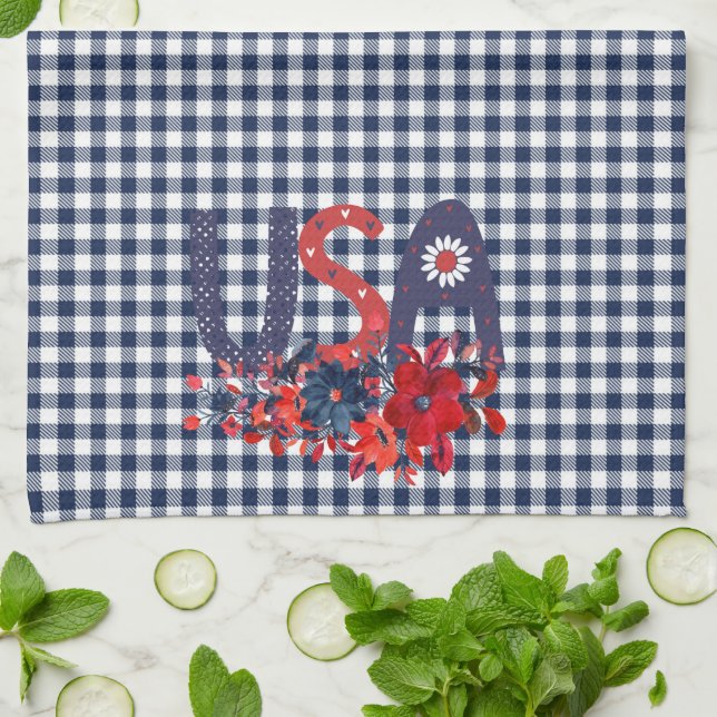Red White & Blue USA Patriotic Bouquet  Tea Towel (Folded)