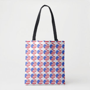 Red White Blue USA Patriotic Flag Heart Tote Bag