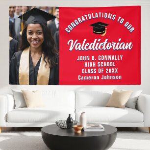 Red White Blue Valedictorian Graduation Party Banner