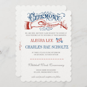 Red White Blue Victorian Typography  Invitation