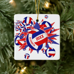 red white blue volleyball blowout girls boys ceramic ornament