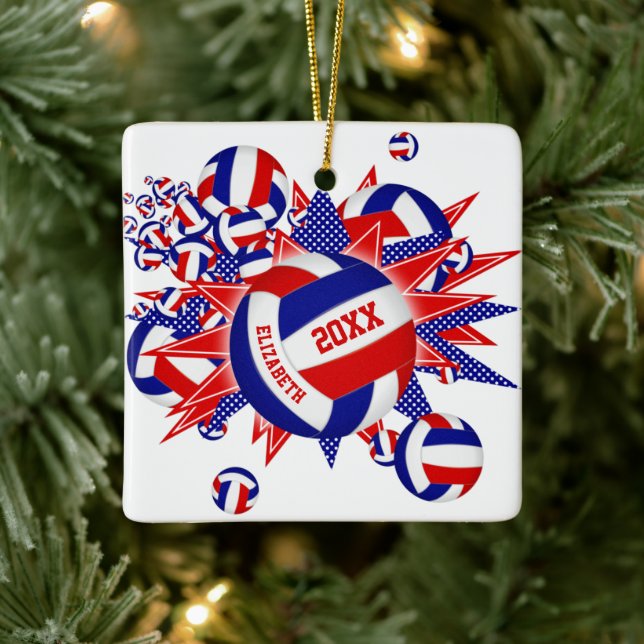 red white blue volleyball blowout girls boys ceramic ornament (Tree)