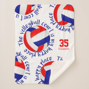 red white blue volleyball court happy place sherpa blanket