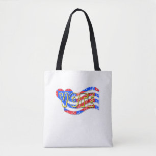 Red White Blue VOTE Heart Flag on white Tote Bag