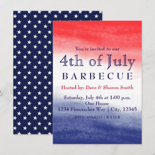 Red White & Blue Watercolor Patriotic Invitations