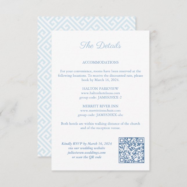 Red White Blue Wedding Crest QR Code Details Enclosure Card (Front/Back)