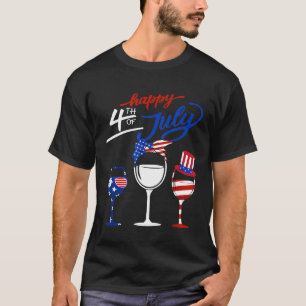 Red White Blue Wine Glass Happy 4th Of July T-Shirt