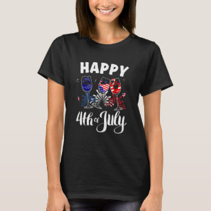 Red White Blue Wine Glass Usa Flag Happy 4th Of Ju T-Shirt