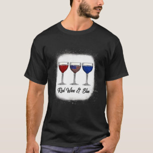 Red White Blue Wine Glasses 4th Of July Patriotic T-Shirt