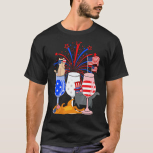 Red White Blue Wine Glasses  Cat 4th Of July 1 T-Shirt