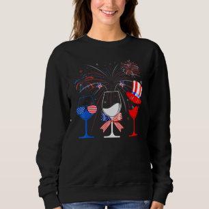 Red White Blue Wine Hat Glasses American Flag 4th Sweatshirt