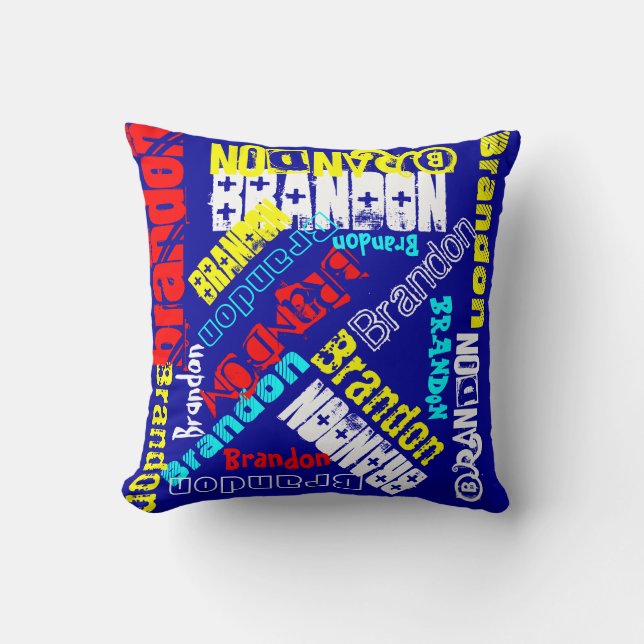 Red White Blue & Yellow Personalised Pillow Name (Front)
