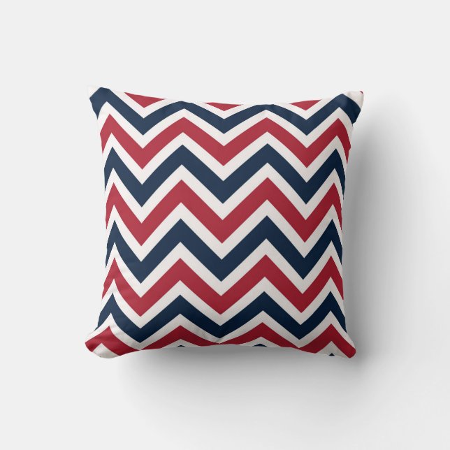 Red White Blue Zig Zag Throw Pillow Nautical (Front)