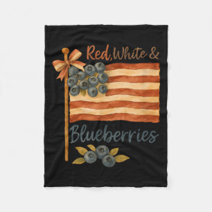 Red White Blueberries Boho Flag _ Summer Aesthetic Fleece Blanket