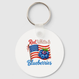 Red White Blueberries Funny Patriotic Usa Flag Vin Key Ring