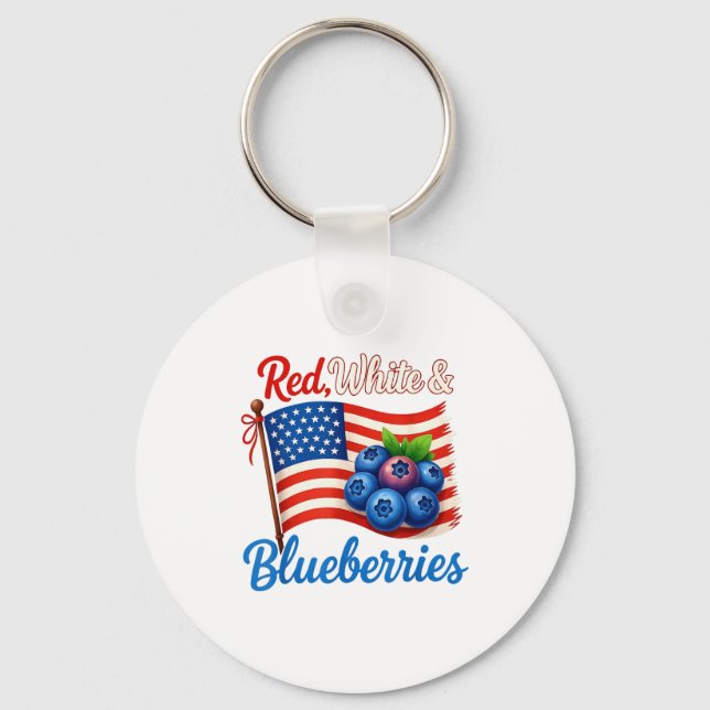 Red White Blueberries Funny Patriotic Usa Flag Vin Key Ring (Front)