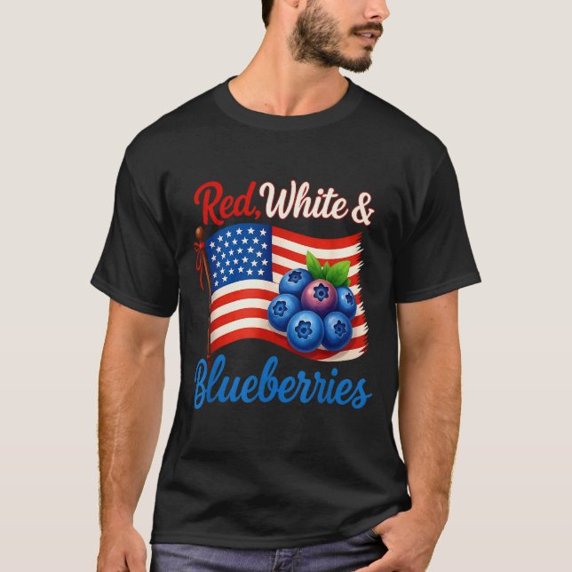 Red White Blueberries Funny Patriotic Usa Flag Vin T-Shirt (Front)