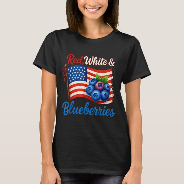 Red White Blueberries Funny Patriotic Usa Flag Vin T-Shirt (Front)