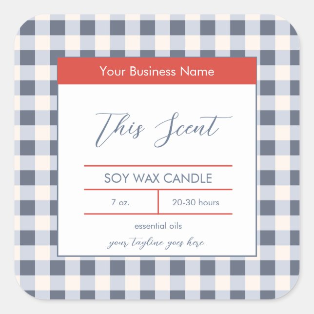 Red White Blueberry Gingham Candle Label (Front)