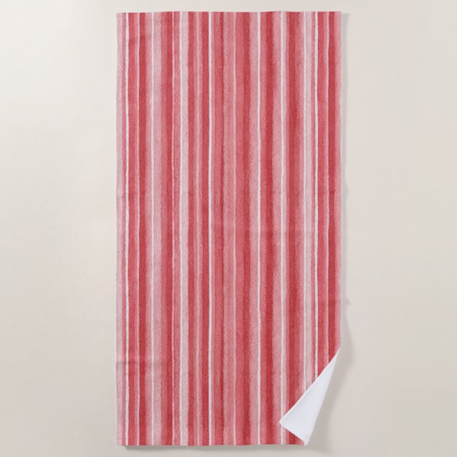 Red White Blush Pink Stripes   Beach Towel (Front)