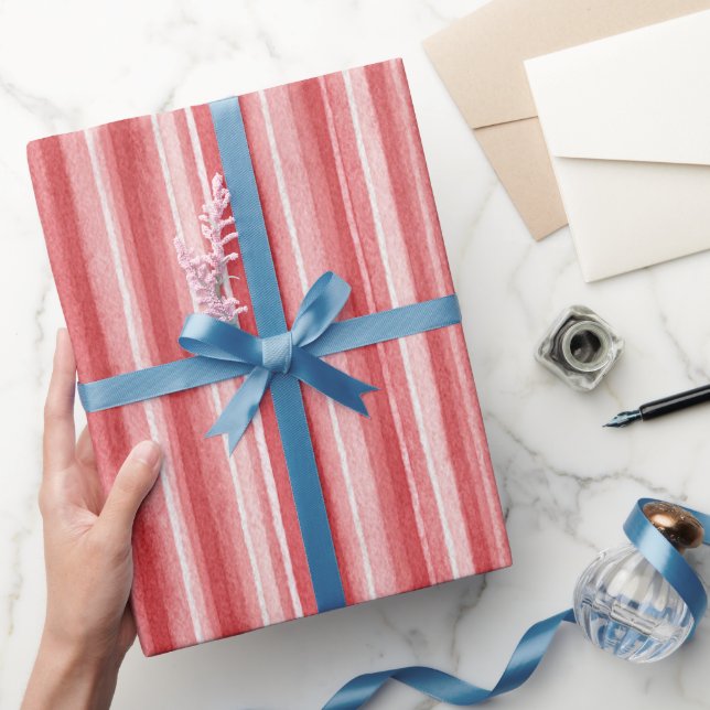 Red White Blush Pink Stripes Valentine's Day Wrapping Paper (Gifting)