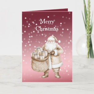 Red White Bokeh Dots Christmas Cream Suit Santa Card