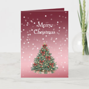 Red White Bokeh Dots Christmas Tree with Bows Card