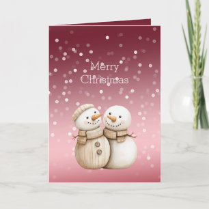 Red White Bokeh Dots Snowman Christmas Card