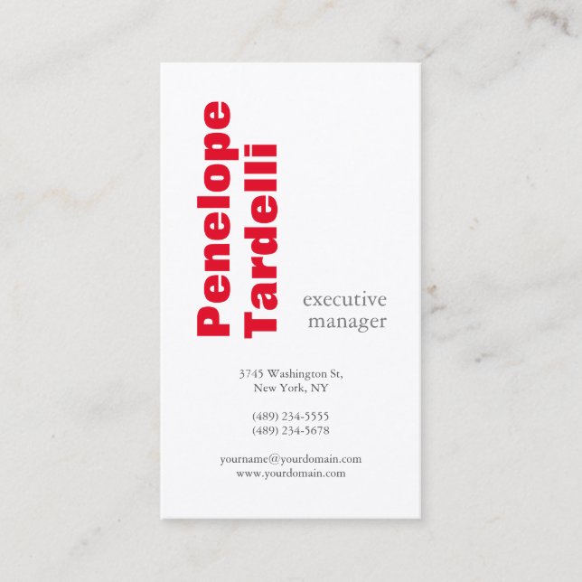 Red White Bold Modern Simple Plain Premium Silk Business Card (Front)