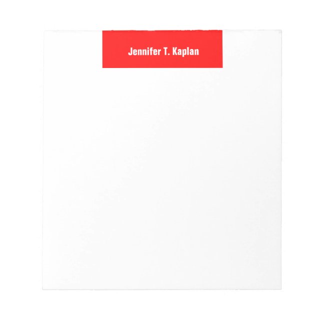 Red White Bold Name Plain Professional Modern Notepad (Front)