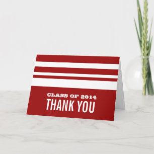 Red/White Bold Stripes Grad Thank You Card