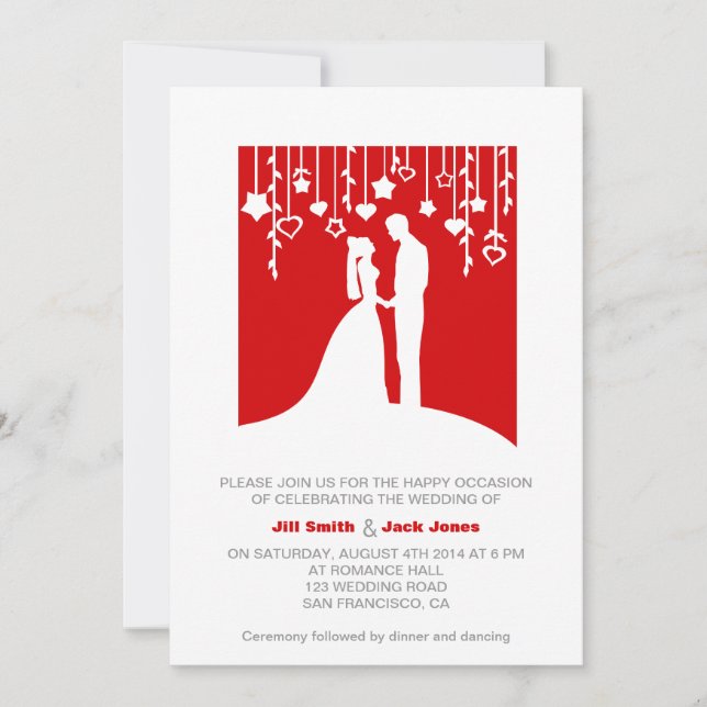Red & White bold stylish modern wedding invitation (Front)