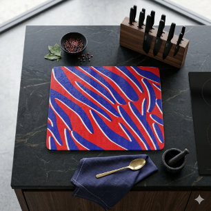 Red, White & Bold   Tiger Stripe Glass  Cutting Board