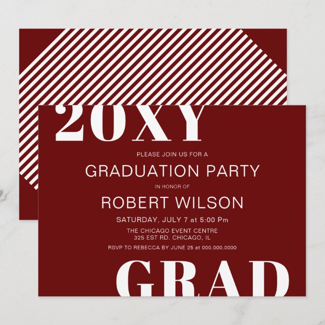 Red White Bold Typography Graduation Party  Invitation (Front/Back)