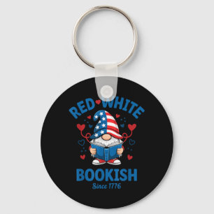 Red White Bookish Patriotic Reading Gnome Key Ring