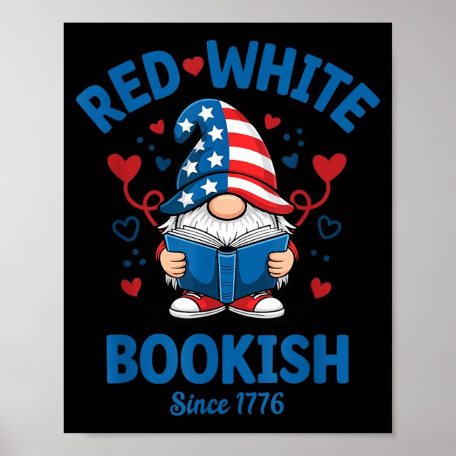 Red White Bookish Patriotic Reading Gnome Poster (Front)