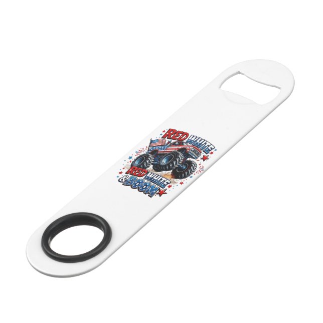 Red White Boom Monster Truck (Back Angled)