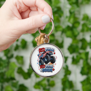 Red White Boom Monster Truck Key Ring