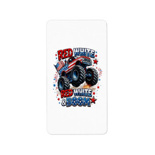 Red White Boom Monster Truck Label